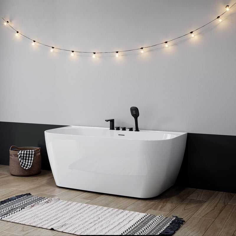 HOROW 59 Inch Acrylic Back to Wall Tub with Faucet and Shower Head Model SU59-MB