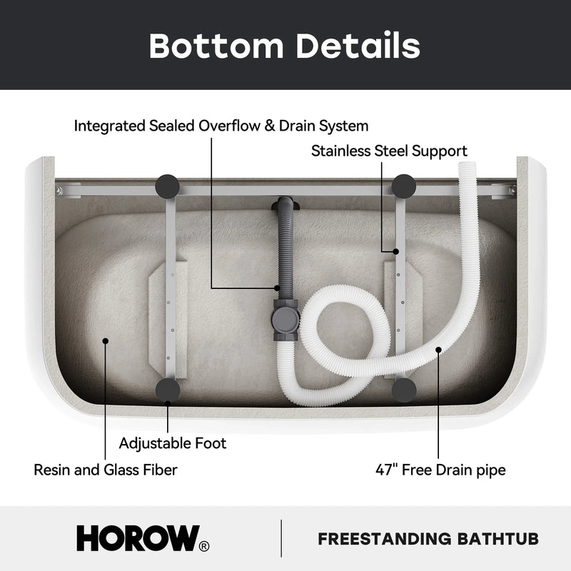 HOROW 59 Inch Acrylic Back to Wall Tub with Faucet and Shower Head Model SU59-MB