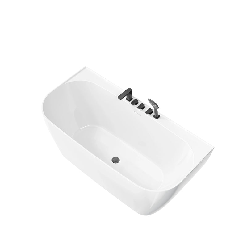 HOROW 59 Inch Acrylic Back to Wall Tub with Faucet and Shower Head Model SU59-MB