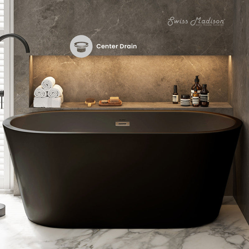 Swiss Madison Claire 60 in. Freestanding Bathtub Matte Black Overhead View