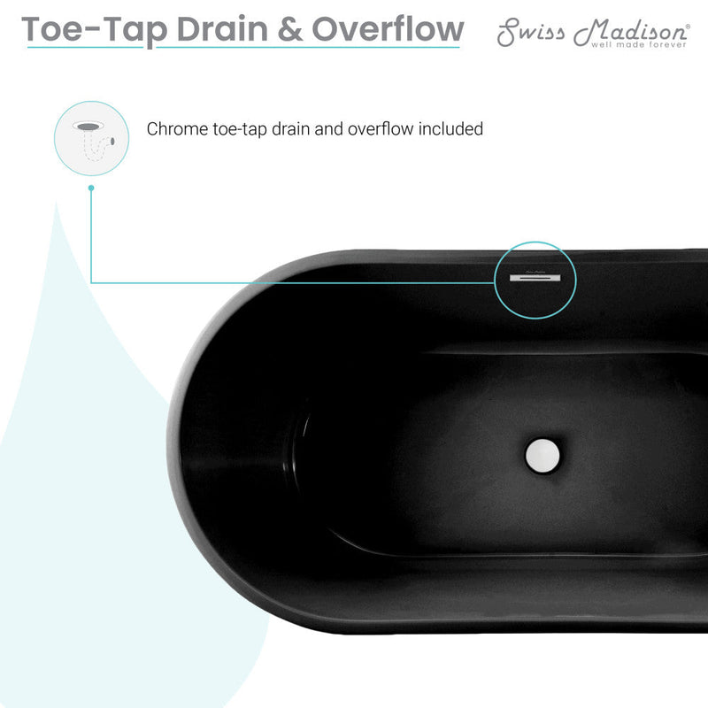 Swiss Madison Claire 60 in. Freestanding Bathtub Matte Black Drain Detail