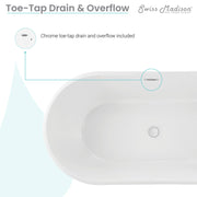 Swiss Madison Claire 60 in. Freestanding Bathtub White Drain Detail SM-FB590