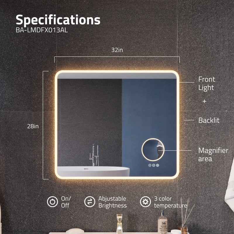ANZZI LED Bathroom Mirror with 3X Magnification and Defogger 27-in. x 31-in.