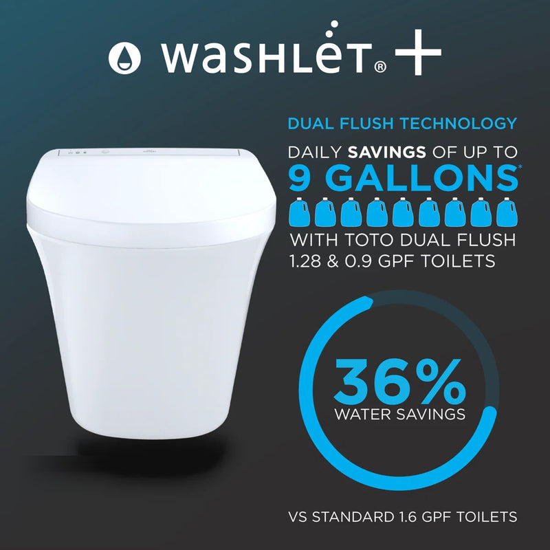 TOTO WASHLET+ AP wall hung toilet dual flush technology, up to 9 gallons daily water savings