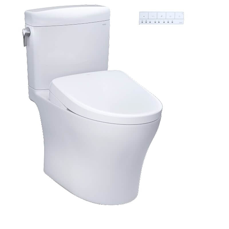 TOTO Aquia IV Cube WASHLET+ S7A two piece toilet in cotton white, side view