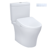 TOTO Aquia IV WASHLET+ S7 two piece dual flush toilet in cotton white, side view
