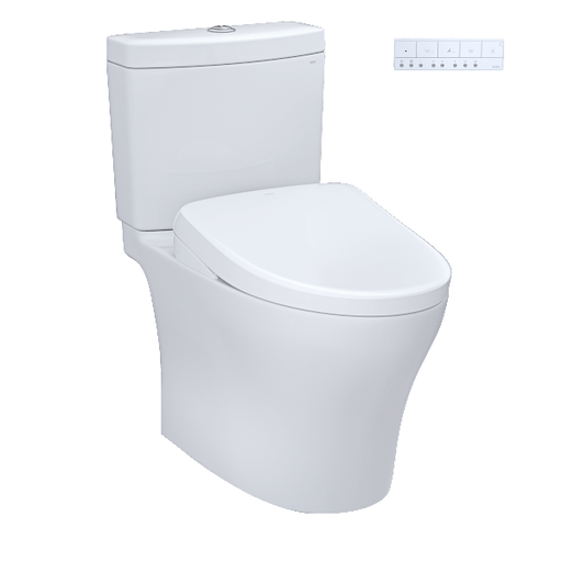 TOTO Aquia IV WASHLET+ S7 two piece dual flush toilet in cotton white, side view