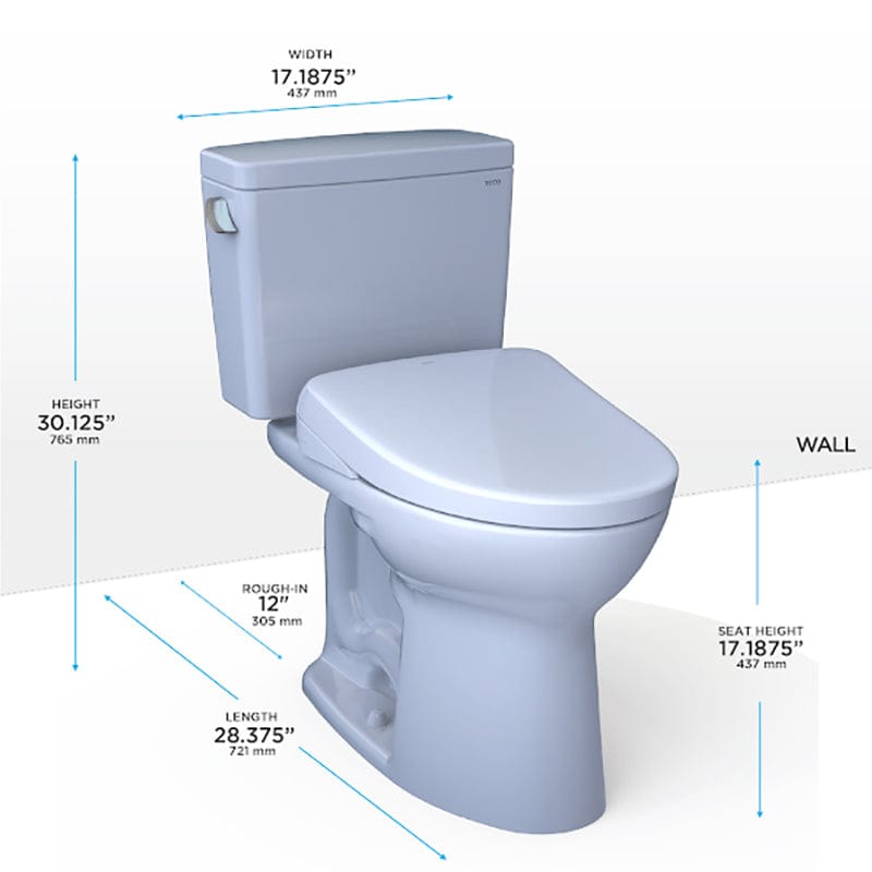 TOTO Drake Elongated WASHLET+ S7 1.28 GPF Two-Piece Toilet with EWATER+ Contemporary Auto Flush Bidet Seat MW7764726CEFGA#01