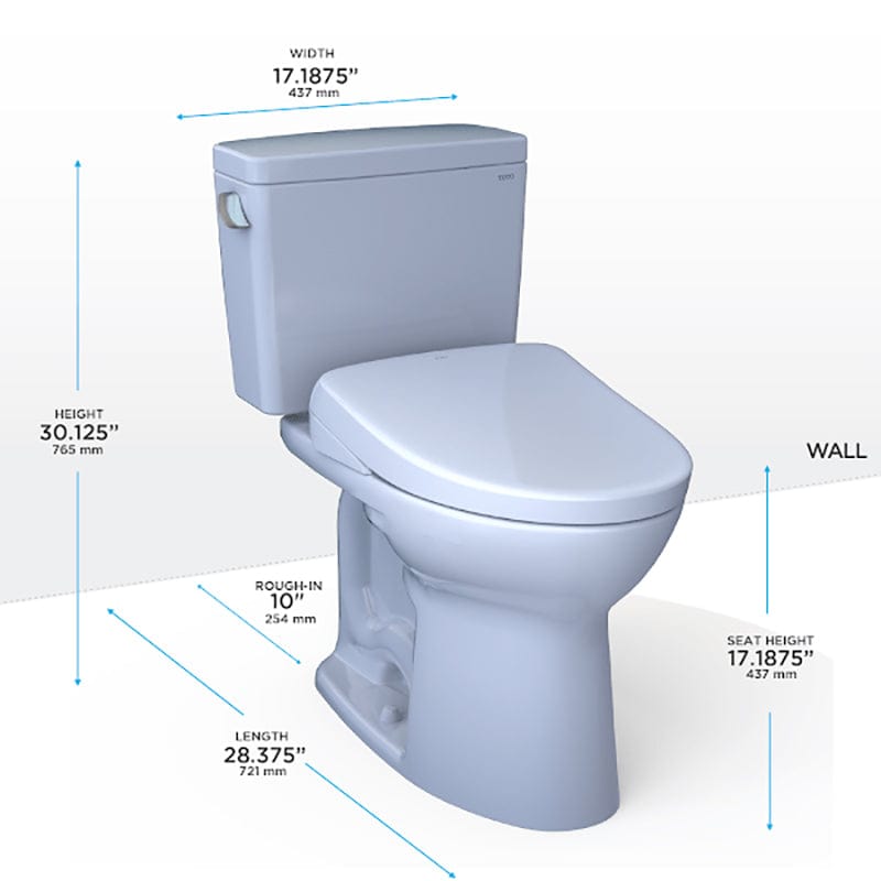 TOTO Drake WASHLET+ S7A Two Piece Toilet 1.28 GPF Universal Height 10 inch Rough-In MW7764736CEFGA10