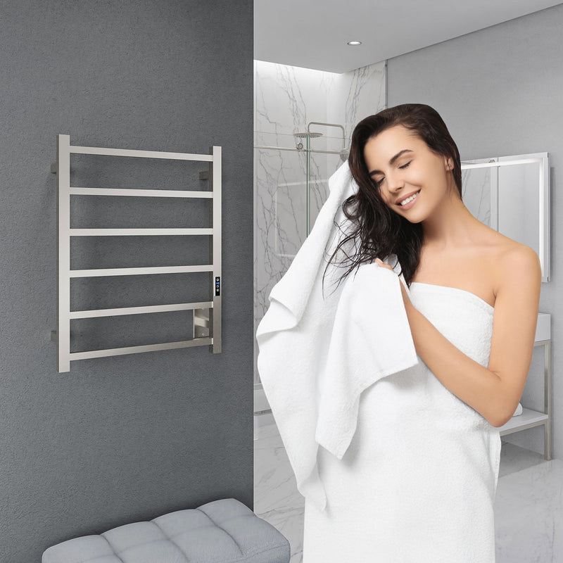 ANZZI Charles Series 6-Bar Wall Mounted Towel Warmer Dual Installation, Digital Control Panel