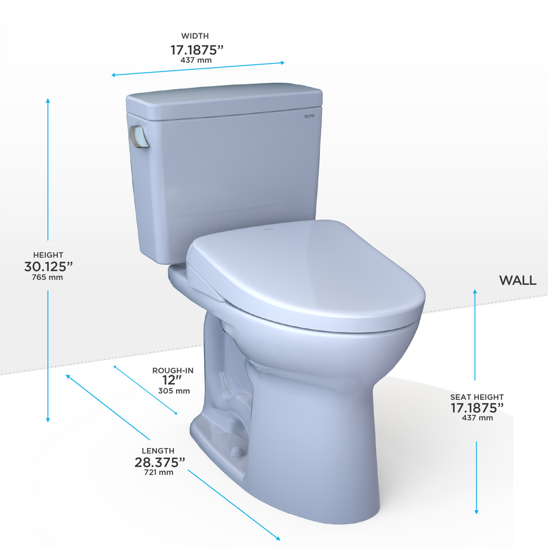 TOTO Drake WASHLET+ S7A Two Piece Toilet 1.6 GPF Universal Height MW7764736CSFG#01