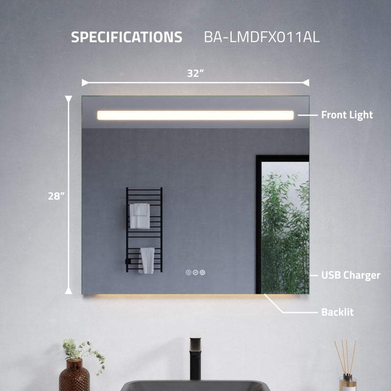ANZZI Rectangular LED Smart Mirror (24x32 or 28x32 in.), Copper-Free, Adjustable CCT, Built-in Defogger, UL-Certified