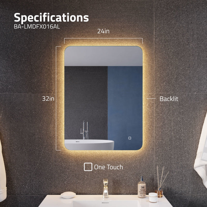 ANZZI LED Back Lighting Bathroom Mirror with Defogger 32-in. x 24-in. BA-LMDFX016AL